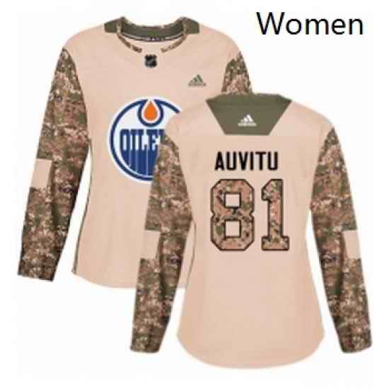 Womens Adidas Edmonton Oilers 81 Yohann Auvitu Authentic Camo Veterans Day Practice NHL Jersey
